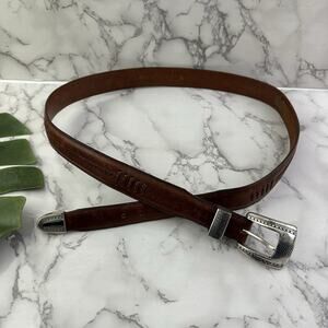 Onyx Brighton Vintage 90s Mens Leather Belt Size 40 Brown Silver Woven Western